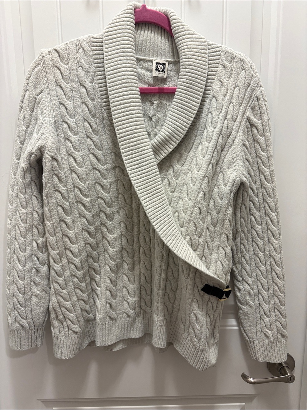 Anne Klein L Cable Knit Shawl Collar Wrap Cardigan Sweater